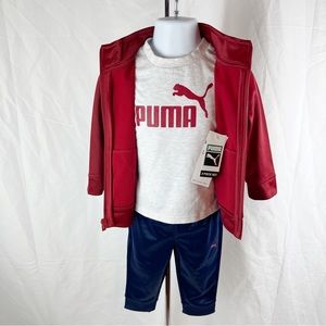 PUMA Little Boy's 3-Piece Tee, Jacket & Joggers Set 12 Months Burgundy